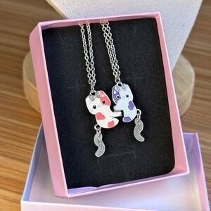 Best Friend Kitty cats magnetic jewelry necklace gift glitter pink white purple